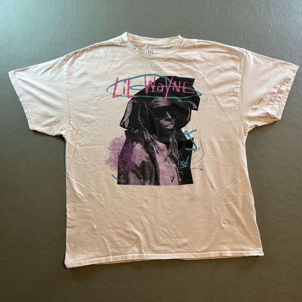Lil Wayne Graphic T-Shirt Mens 2X White Short Sleeve Hip Hop Rap Tee Streetwear